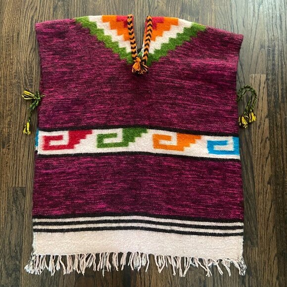 Aztec Print Pullover Poncho - Picture 1 of 9